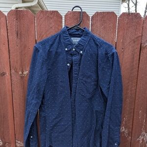 Bonobos Men's Navy Blue Dot Button Down Shirt - Medium - Tailored Slim Fit